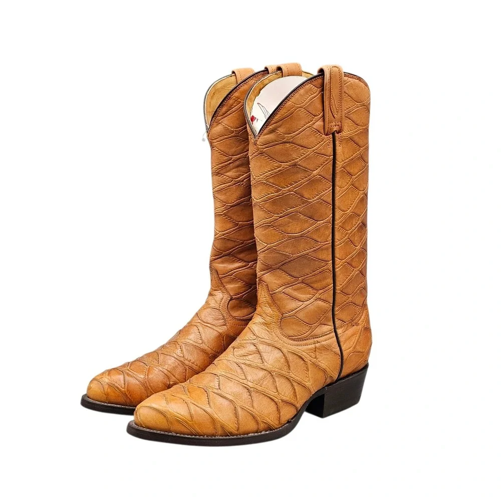 Rudel Men's Size 7.5 E US Rare VTG Deadstock Tan Elephant Embossed Leather Boots